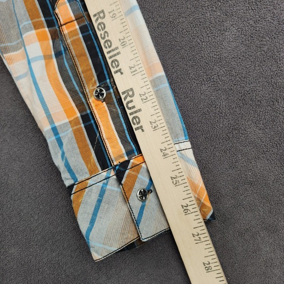 Affliction Black Premium Buckle Western Shirt Mens XL Slim Orange Black Plaid - Picture 10 of 11